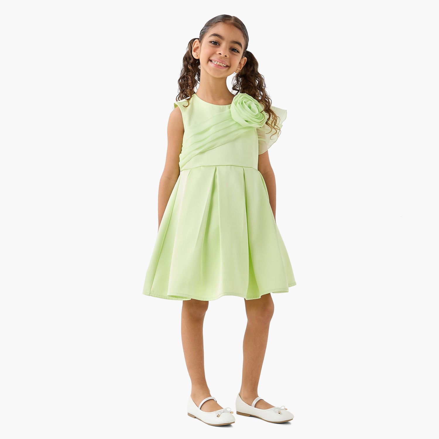 Juniors Round Neck Sleeveless Dress with Floral Accent