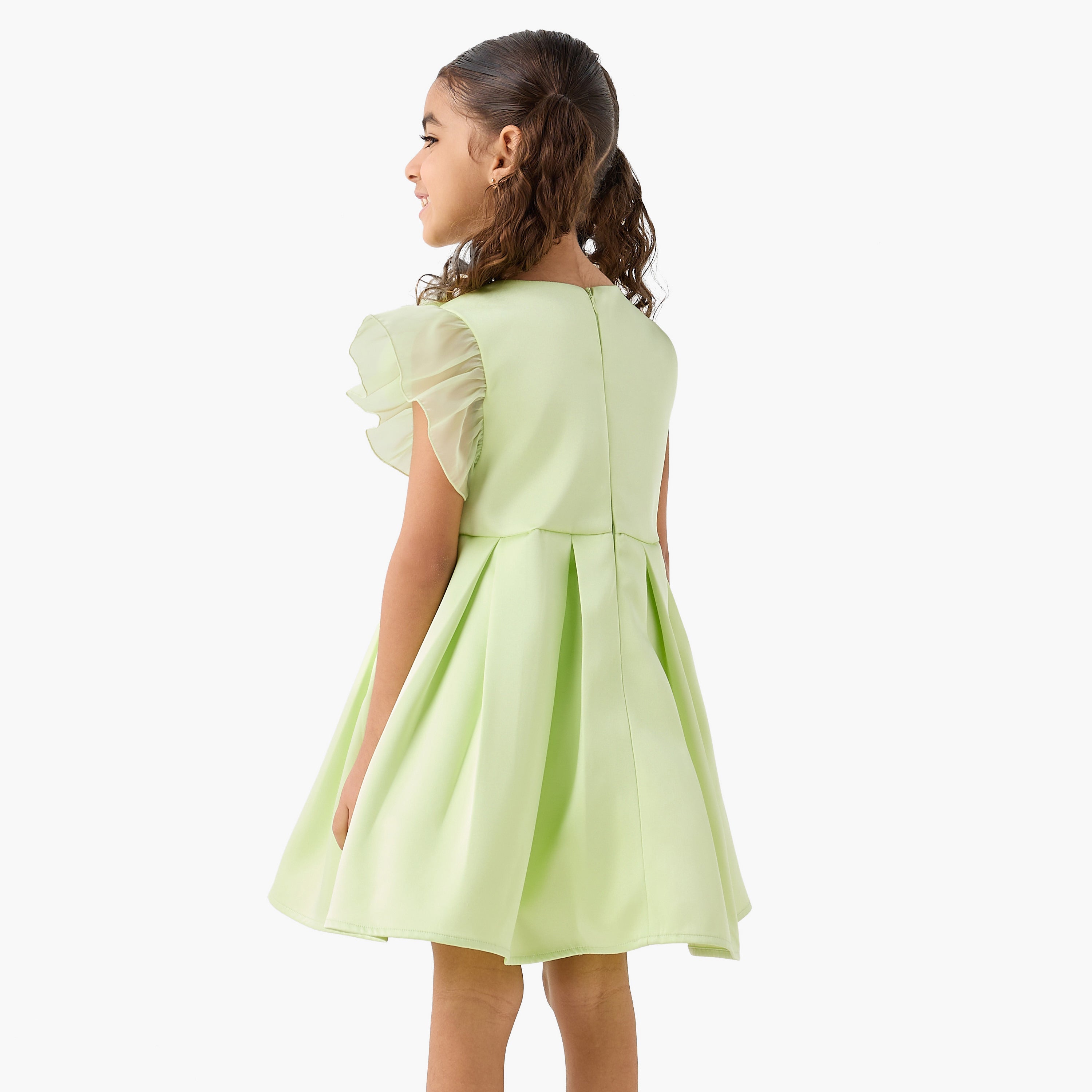 Juniors Round Neck Sleeveless Dress with Floral Accent