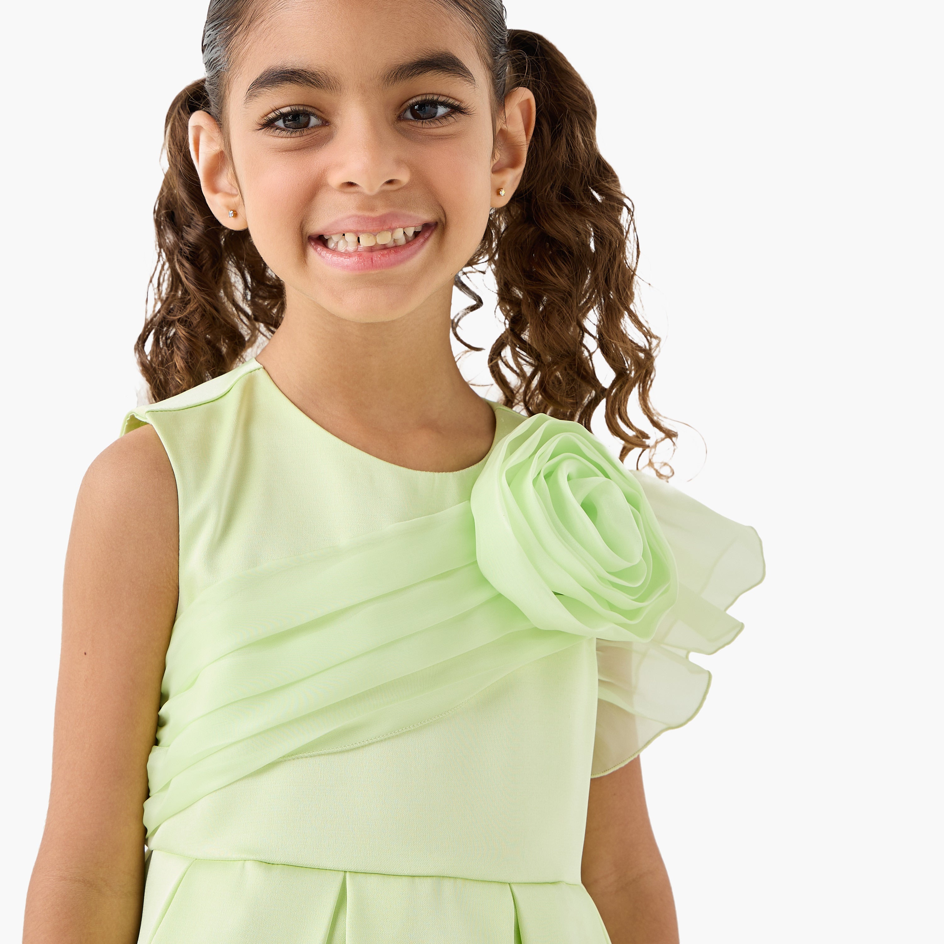 Juniors Round Neck Sleeveless Dress with Floral Accent