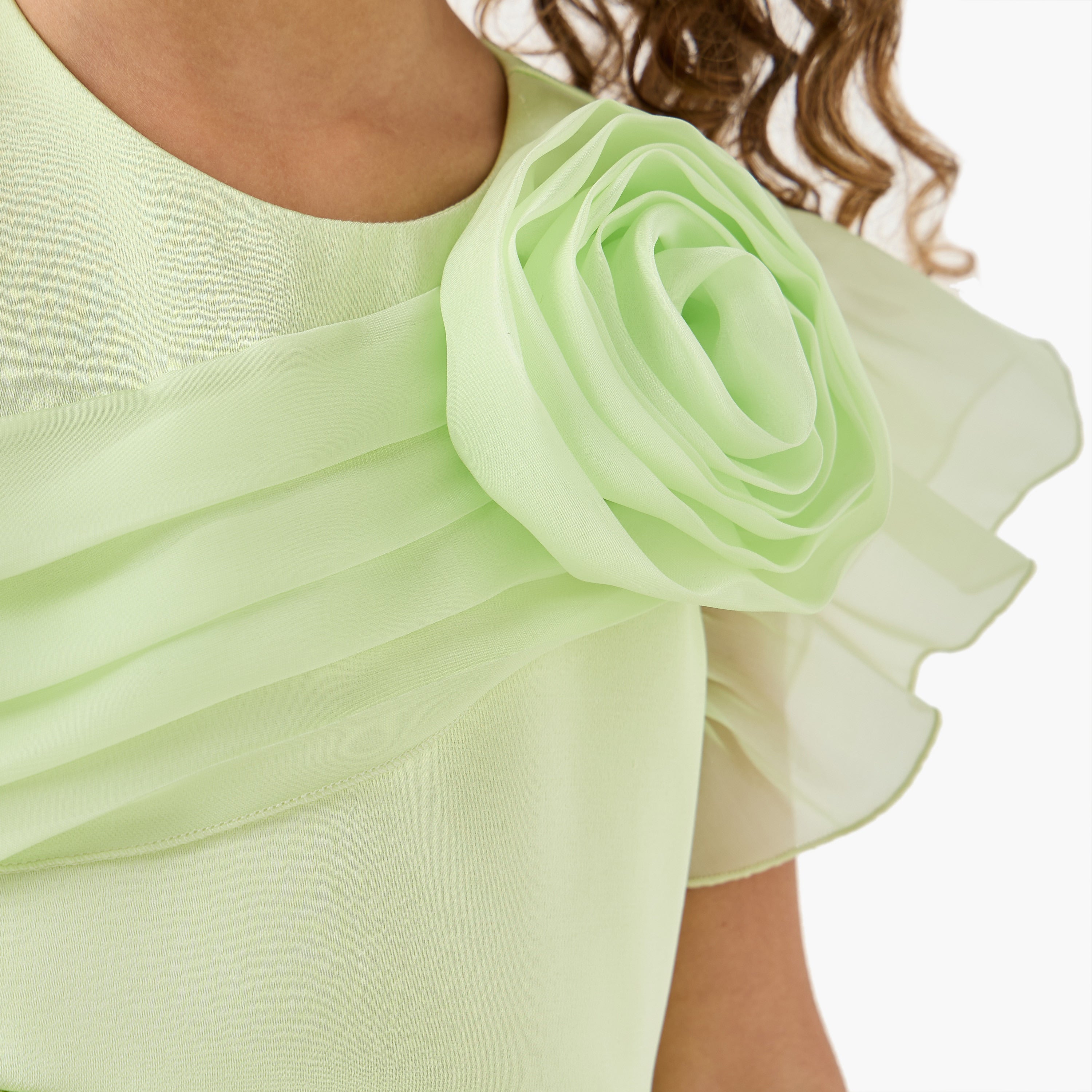 Juniors Round Neck Sleeveless Dress with Floral Accent