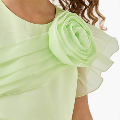 Juniors Round Neck Sleeveless Dress with Floral Accent