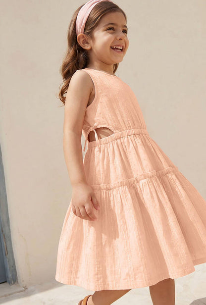 Juniors Round Neck Sleeveless Knee Length Dress with Cut Out Detail