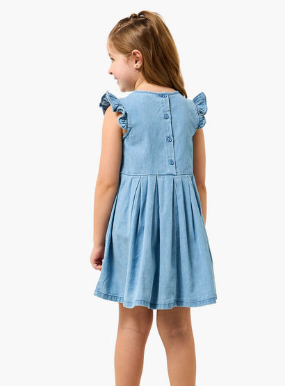 Juniors Round Neck Sleeveless A-line Denim Dress with Bow Detail-girls-clothing-dressesandjumpsuits-image-3