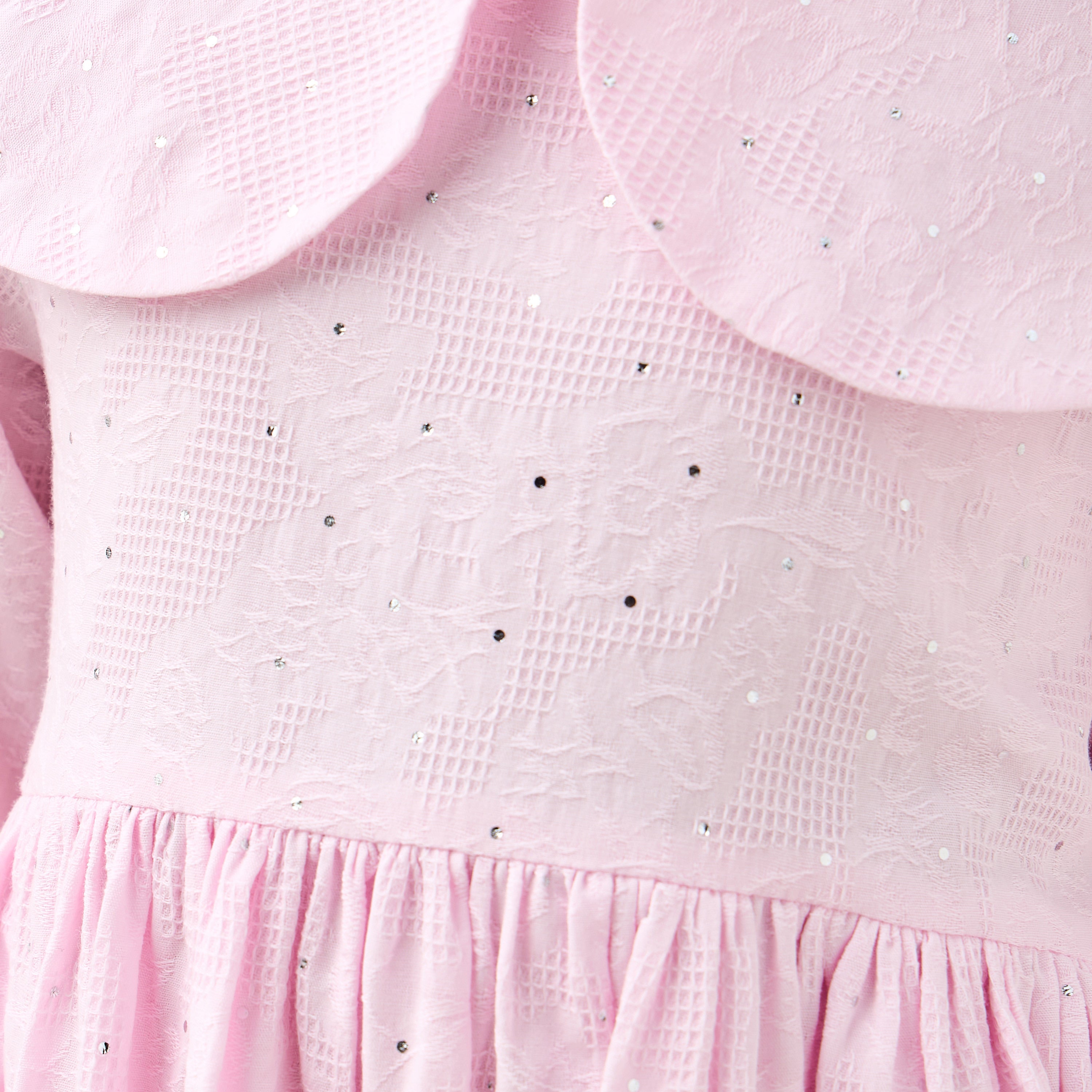 Juniors Peter Pan Collar Long Sleeves Balloon Dress with Embellished Detail