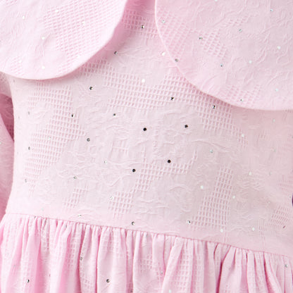 Juniors Peter Pan Collar Long Sleeves Balloon Dress with Embellished Detail