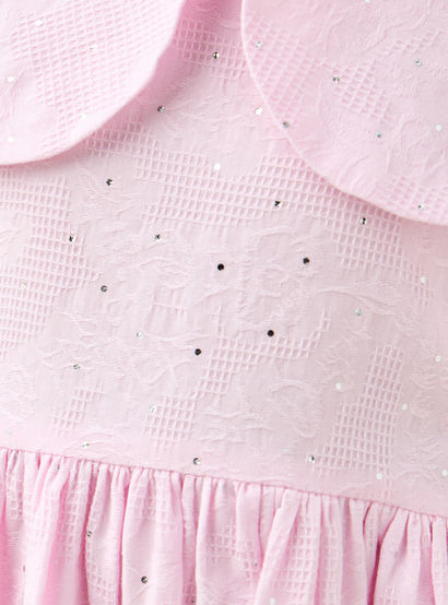 Juniors Peter Pan Collar Long Sleeves Balloon Dress with Embellished Detail-girls-clothing-dressesandjumpsuits-image-3