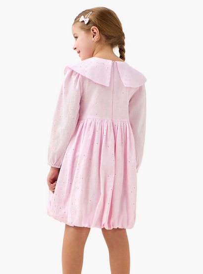 Juniors Peter Pan Collar Long Sleeves Balloon Dress with Embellished Detail-girls-clothing-dressesandjumpsuits-image-4