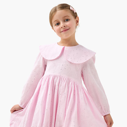 Juniors Peter Pan Collar Long Sleeves Balloon Dress with Embellished Detail
