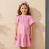 Juniors Round Neck Short Sleeves Knee Length Drop Waist Dress with Floral Lace Detail - Pink / 1-2 yrs