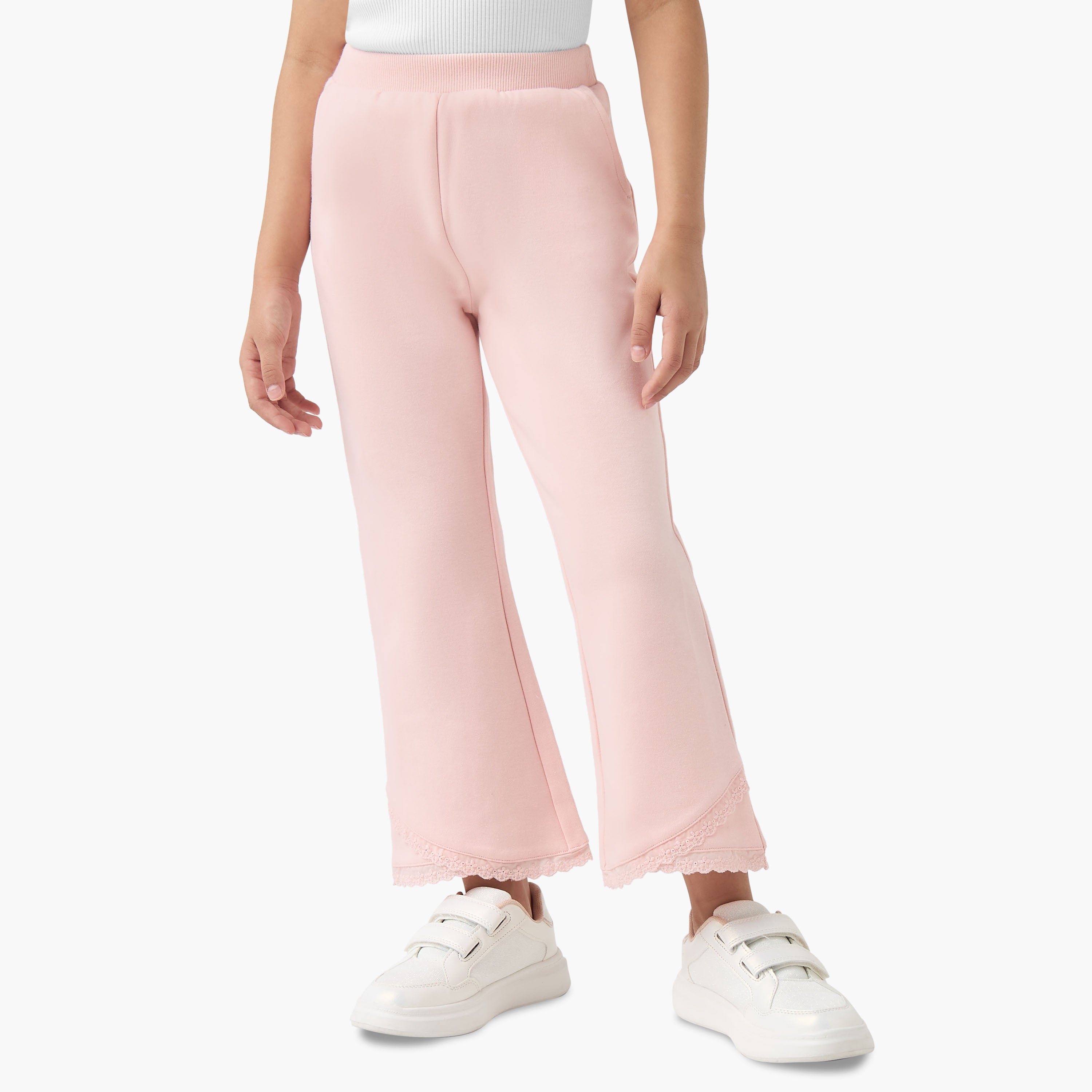 Juniors Hooded Long Sleeves Sweatshirt and Track Pants Set with Lace Trim