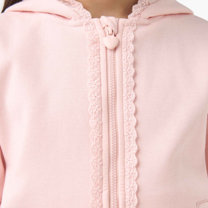 Juniors Hooded Long Sleeves Sweatshirt and Track Pants Set with Lace Trim