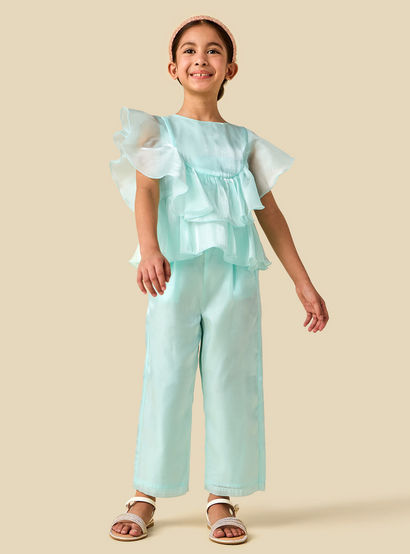 Juniors Crew Neck Sleeveless Top and Pants Set with Ruffle Detail-baby-girls-clothing-setsandcoords-image-2