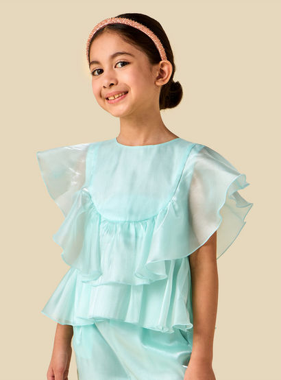 Juniors Crew Neck Sleeveless Top and Pants Set with Ruffle Detail-baby-girls-clothing-setsandcoords-image-3
