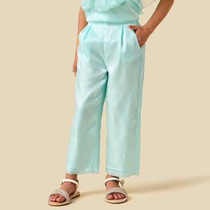 Juniors Crew Neck Sleeveless Top and Pants Set with Ruffle Detail