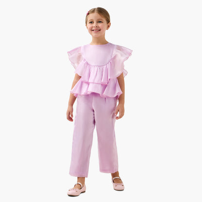Juniors Crew Neck Sleeveless Top and Pants Set with Ruffle Detail