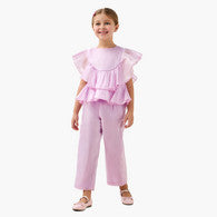 Juniors Crew Neck Sleeveless Top and Pants Set with Ruffle Detail-undefined-image-1