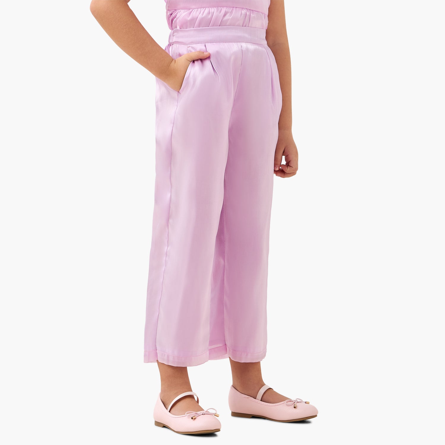 Juniors Crew Neck Sleeveless Top and Pants Set with Ruffle Detail