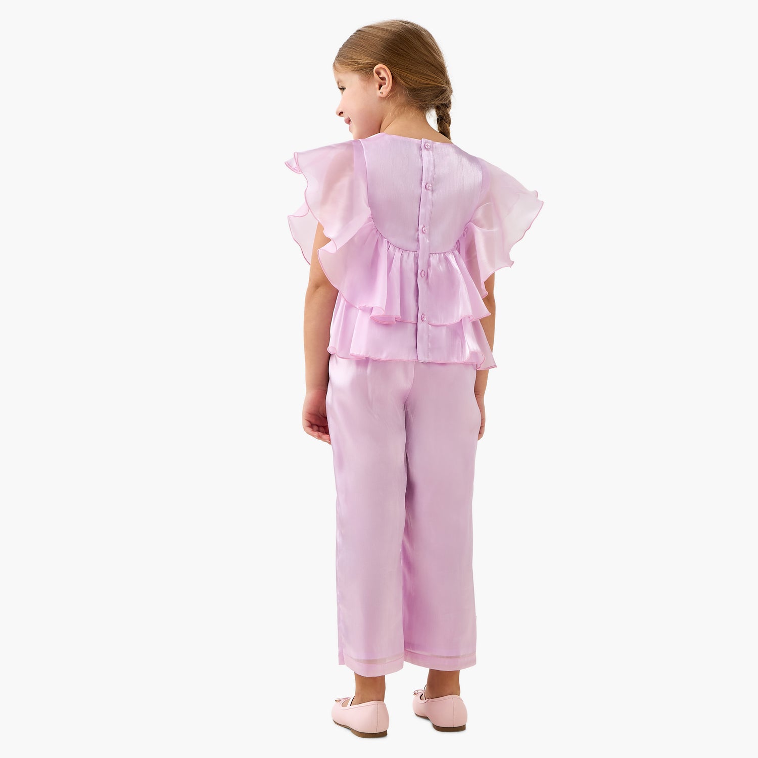 Juniors Crew Neck Sleeveless Top and Pants Set with Ruffle Detail