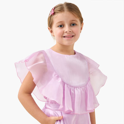 Juniors Crew Neck Sleeveless Top and Pants Set with Ruffle Detail