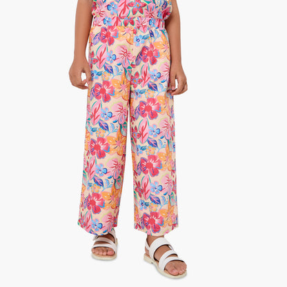 Juniors Square Neck Ruffle Sleeves Top and Pants Set with Floral Print