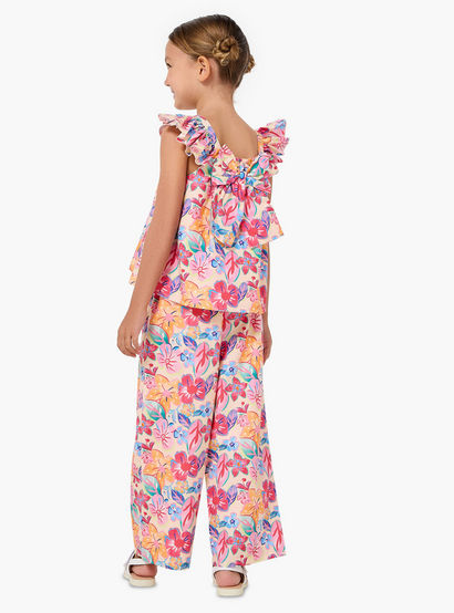 Juniors Square Neck Ruffle Sleeves Top and Pants Set with Floral Print-baby-girls-clothing-setsandcoords-image-4