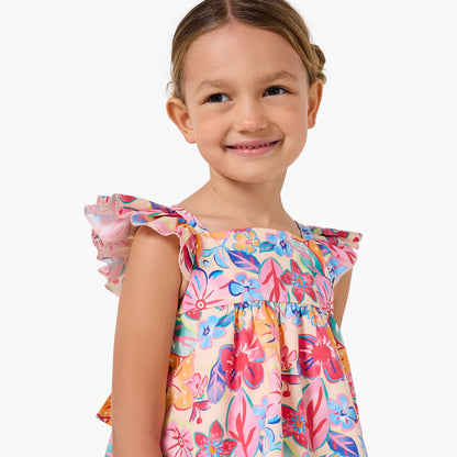 Juniors Square Neck Ruffle Sleeves Top and Pants Set with Floral Print
