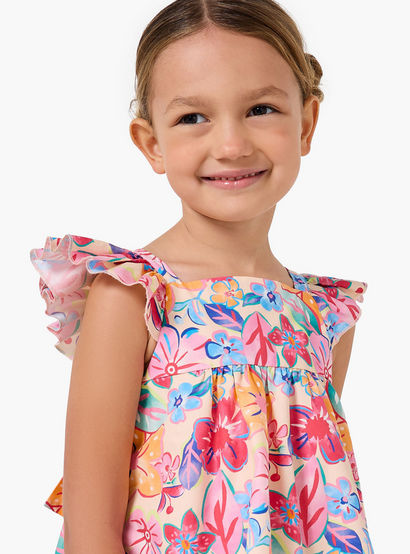 Juniors Square Neck Ruffle Sleeves Top and Pants Set with Floral Print-baby-girls-clothing-setsandcoords-image-5