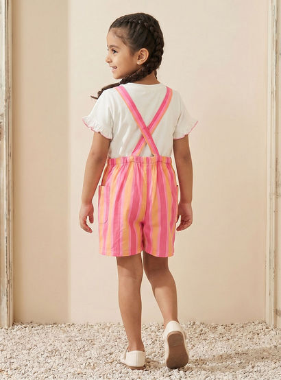Juniors Crew Neck Short Sleeves T-shirt and Dungaree Set with Stripes-baby-girls-clothing-setsandcoords-image-4