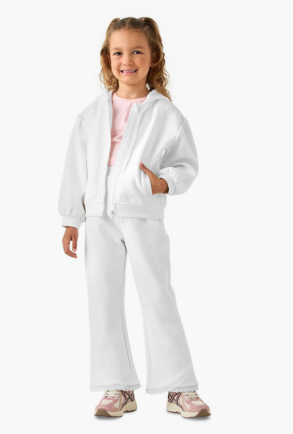 Juniors Hooded Long Sleeves Sweatshirt and Track Pants Set with Lace Trim