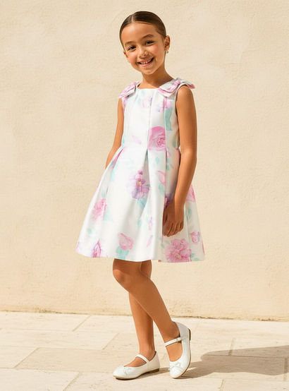Juniors Round Neck Sleeveless Dress with Floral Print-girls-clothing-dressesandjumpsuits-image-1