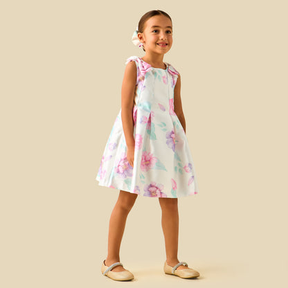Juniors Round Neck Sleeveless Dress with Floral Print