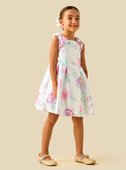 Juniors Round Neck Sleeveless Dress with Floral Print-girls-clothing-dressesandjumpsuits-image-2