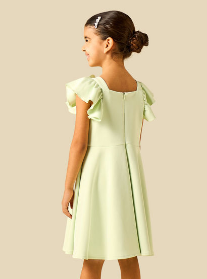 Juniors Round Neck Short Sleeves Dress with Floral Applique-girls-clothing-dressesandjumpsuits-image-3