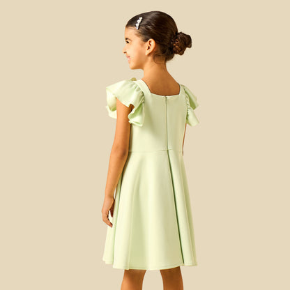 Juniors Round Neck Short Sleeves Dress with Floral Applique