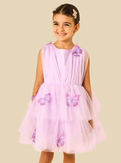 Juniors Round Neck Sleeveless Dress with Butterfly Applique-girls-clothing-dressesandjumpsuits-image-1