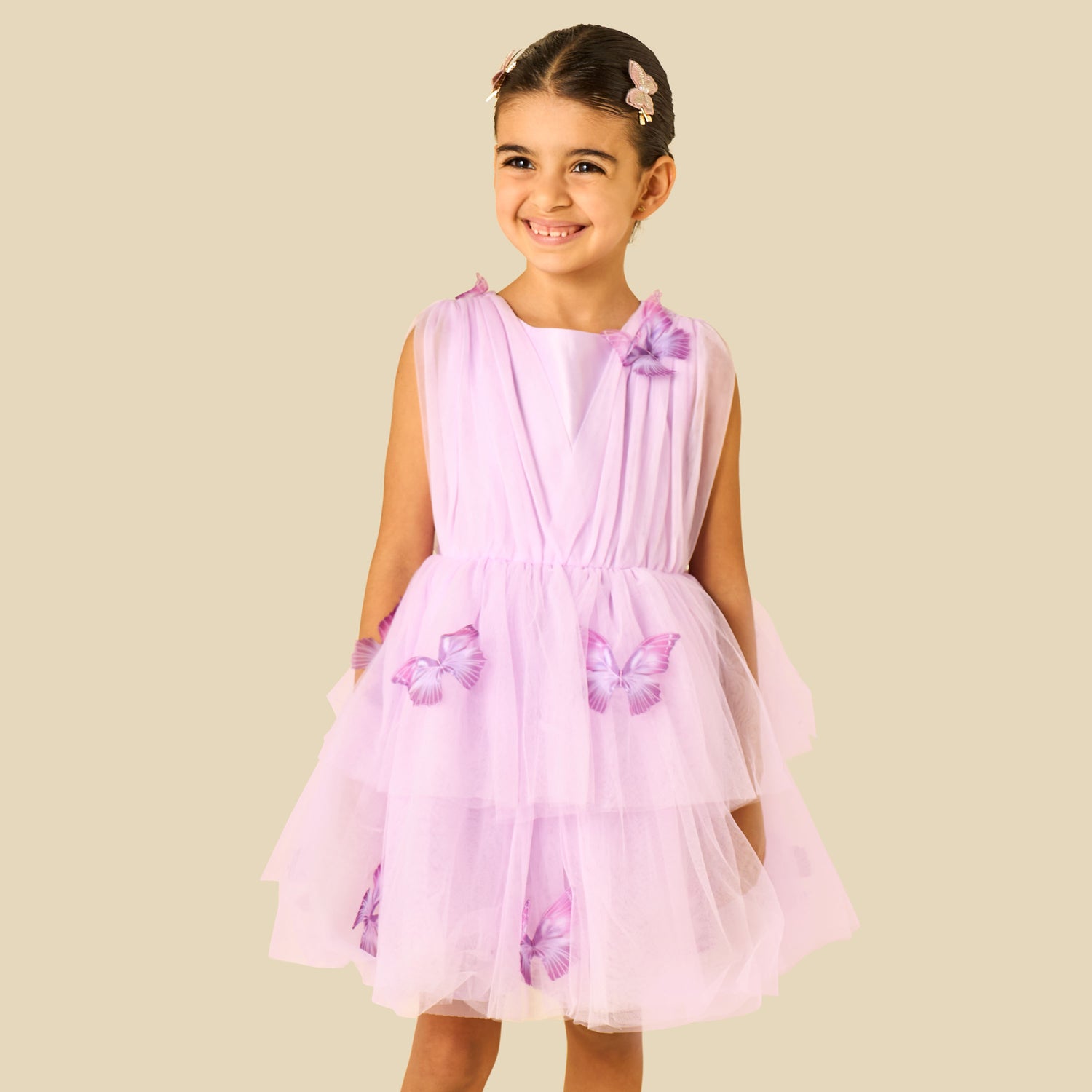 Juniors Round Neck Sleeveless Dress with Butterfly Applique - Purple / 1-2 yrs