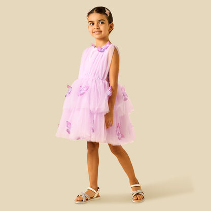 Juniors Round Neck Sleeveless Dress with Butterfly Applique