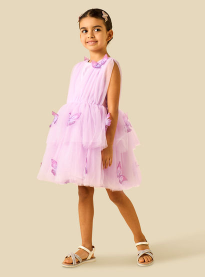 Juniors Round Neck Sleeveless Dress with Butterfly Applique-girls-clothing-dressesandjumpsuits-image-2