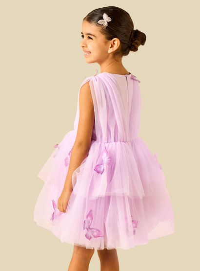 Juniors Round Neck Sleeveless Dress with Butterfly Applique-girls-clothing-dressesandjumpsuits-image-3