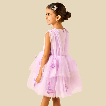 Juniors Round Neck Sleeveless Dress with Butterfly Applique