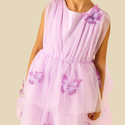 Juniors Round Neck Sleeveless Dress with Butterfly Applique