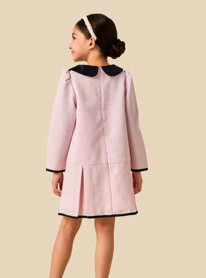 Juniors Peter Pan Collar Long Sleeves Dress with Pearl Embellishment-girls-clothing-dressesandjumpsuits-image-3