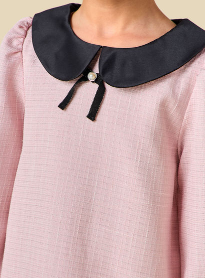 Juniors Peter Pan Collar Long Sleeves Dress with Pearl Embellishment-girls-clothing-dressesandjumpsuits-image-4