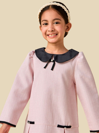 Juniors Peter Pan Collar Long Sleeves Dress with Pearl Embellishment-girls-clothing-dressesandjumpsuits-image-6