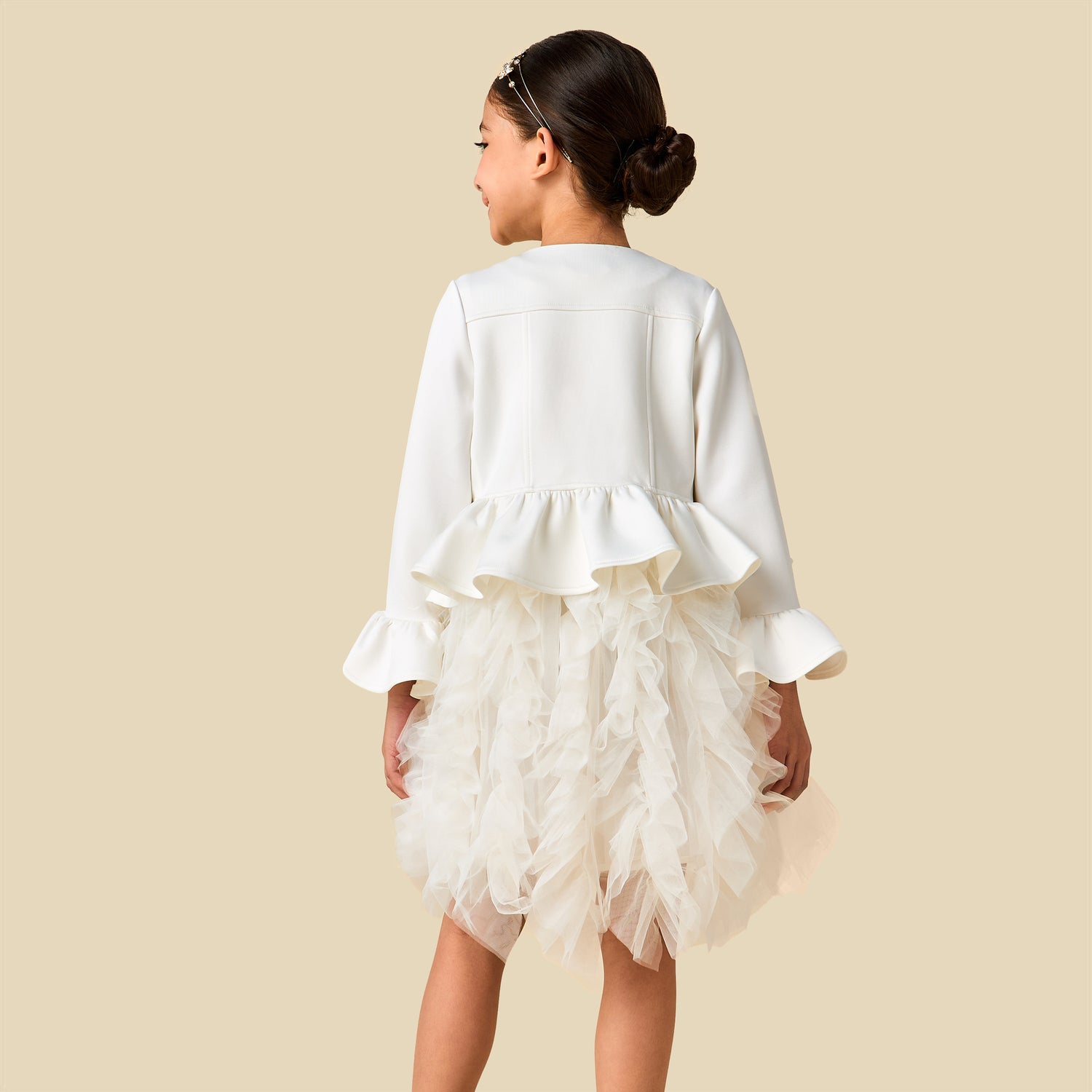 Juniors Round Neck Sleeveless Dress with Peplum Jacket