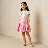 Juniors Round Neck Short Sleeves Dress with Bow Applique-undefined-image-1