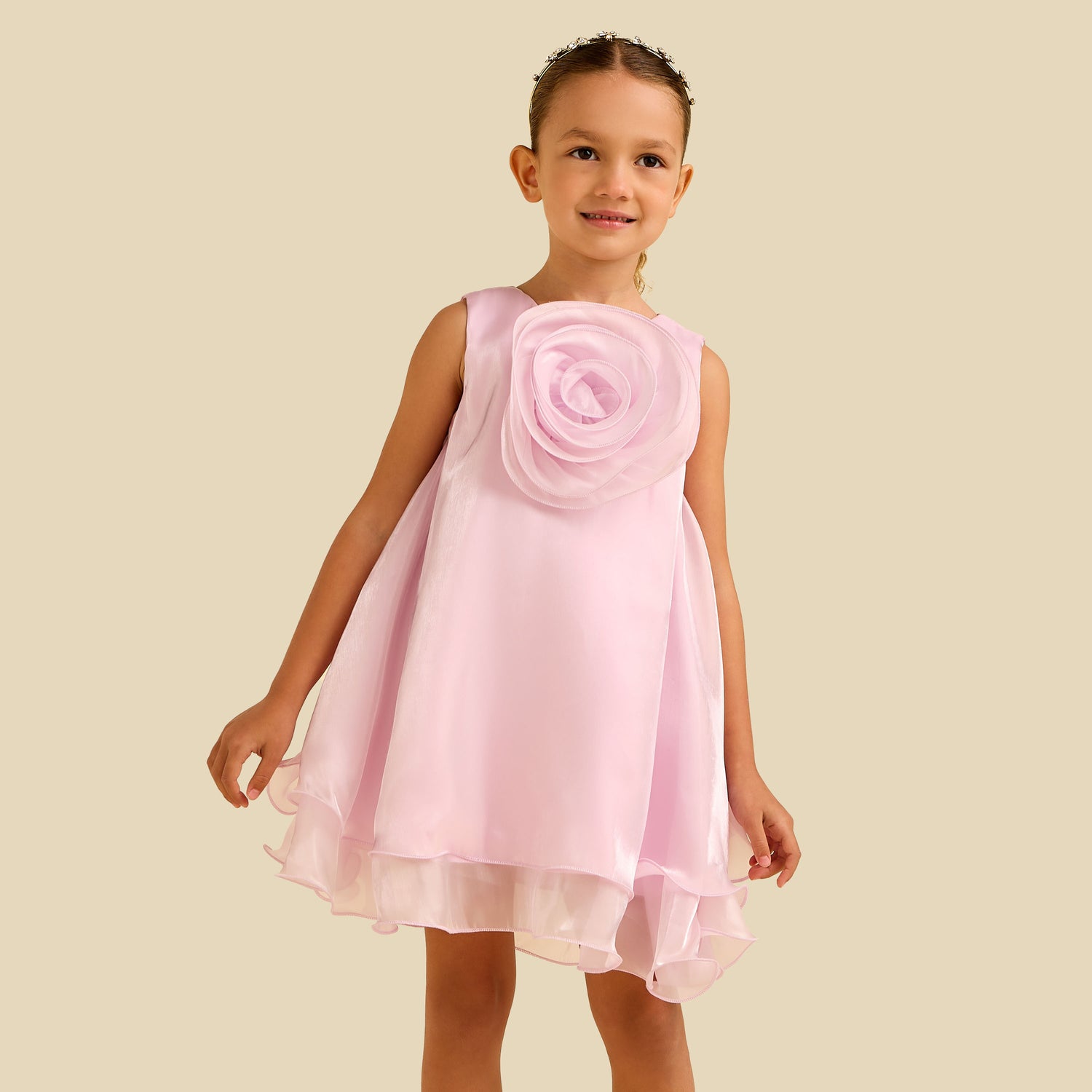 Juniors Round Neck Sleeveless Dress with Floral Applique - Purple / 1-2 yrs