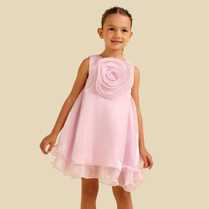 Juniors Round Neck Sleeveless Dress with Floral Applique - Purple / 1-2 yrs