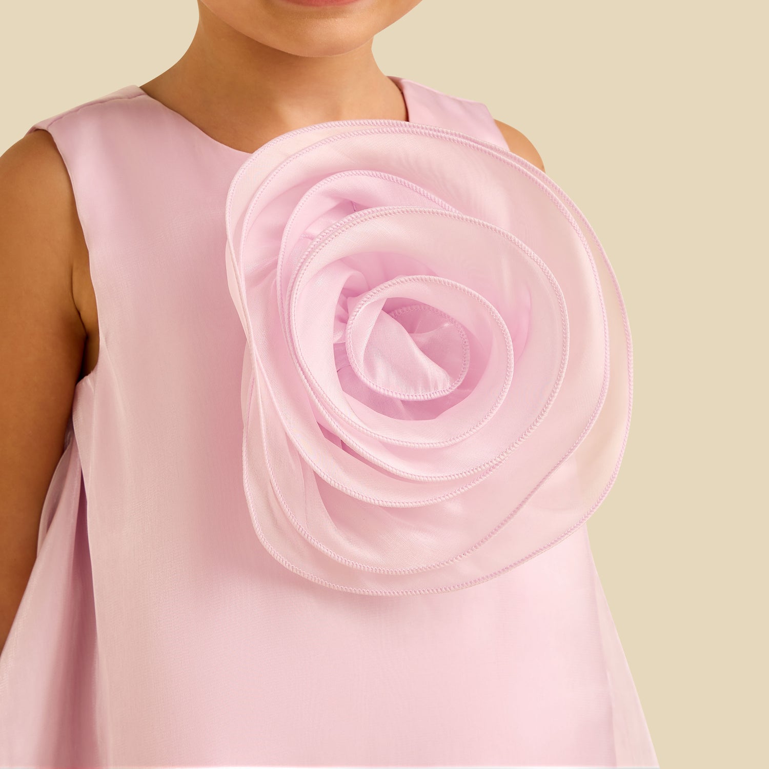Juniors Round Neck Sleeveless Dress with Floral Applique