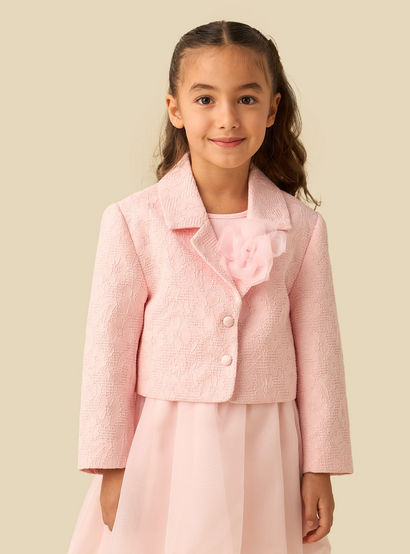 Juniors Sleeveless Dress with Floral Textured Collared Blazer-girls-clothing-dressesandjumpsuits-image-2